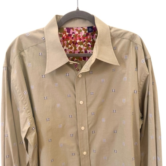 Robert Graham Green Check Pattern Camo Cuffs Long Sleeve Button Down Size 2XL - Picture 2 of 10